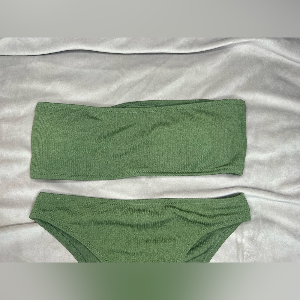 Zaful Olive Green Ribbed Bandeau Women’s Bikini Set - Picture 2 of 6